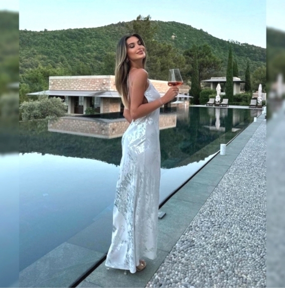 Zara Metallic Foil Slip Dress Maxi Size L - Picture 3 of 16